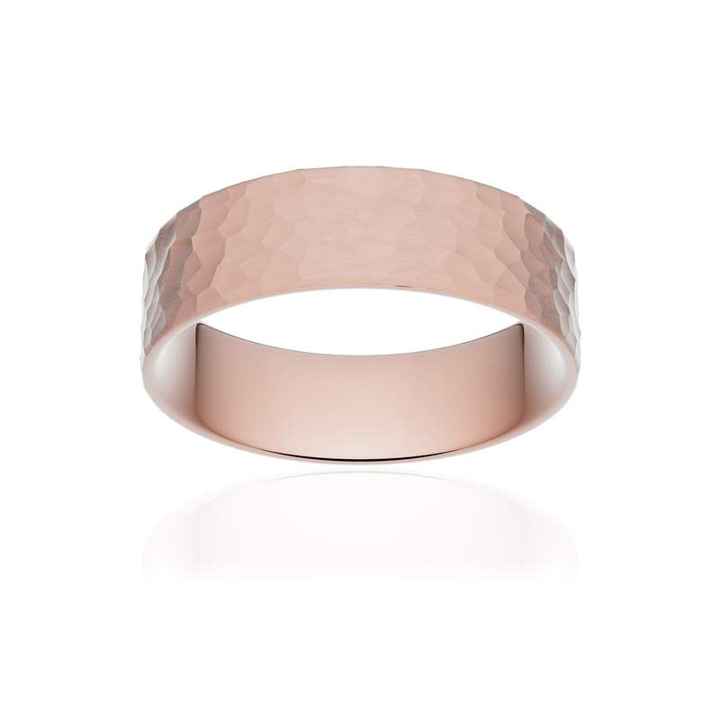 Alliance classique ruban plat confort or 750 rose martelé 6 mm - vue 1