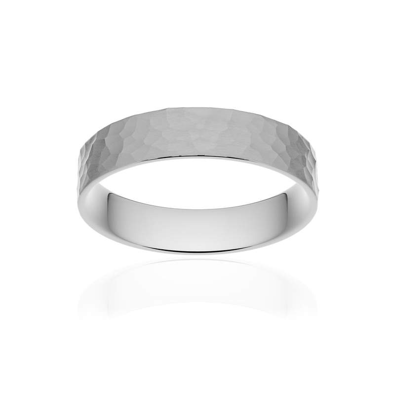 Alliance classique ruban plat confort or 375 blanc martelé 4,5 mm - vue 1