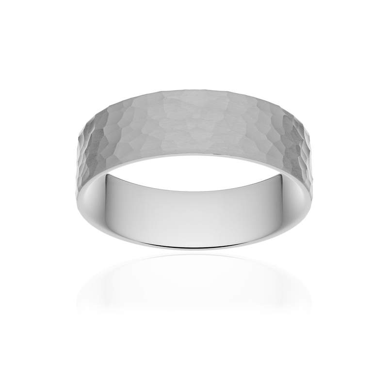 Alliance classique ruban plat confort or 375 blanc martelé 6 mm - vue 1
