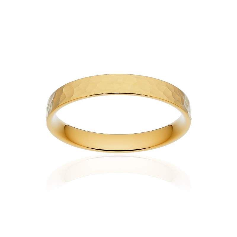 Alliance classique ruban plat confort or 375 jaune martelé 3 mm - vue 1