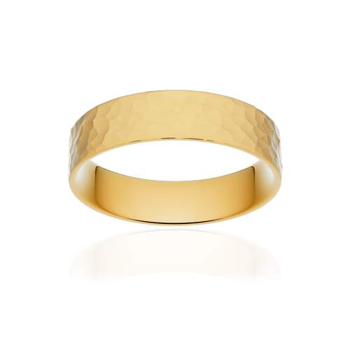 Alliance classique ruban plat confort or 375 jaune martelé 5 mm