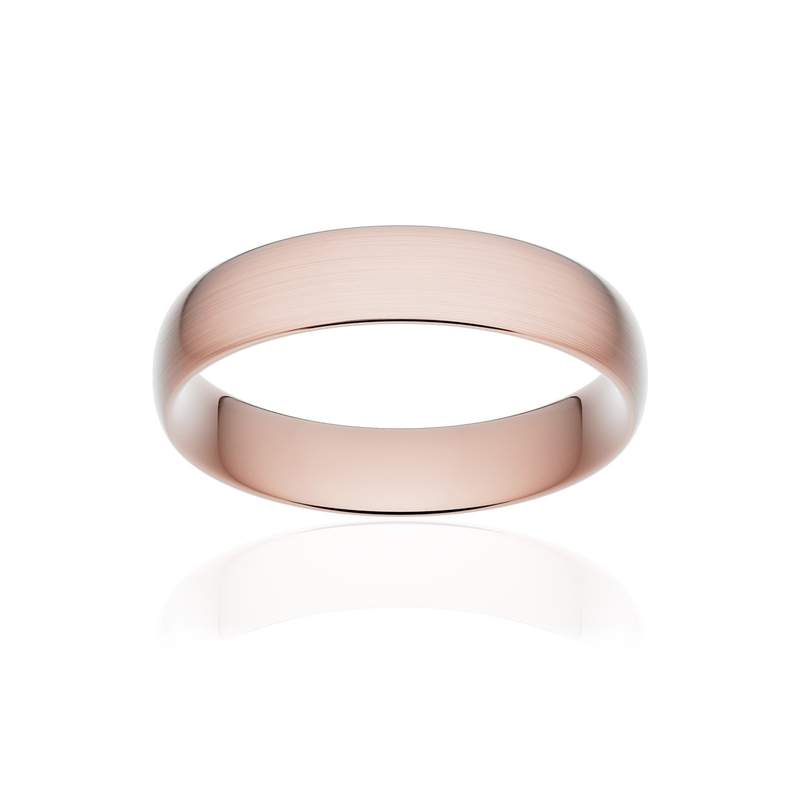 Alliance classique demi jonc confort or 750 rose brossé 5 mm - vue 1