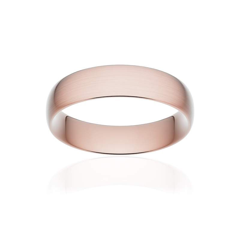 Alliance classique demi jonc confort or 750 rose brossé 5,5 mm - vue 1