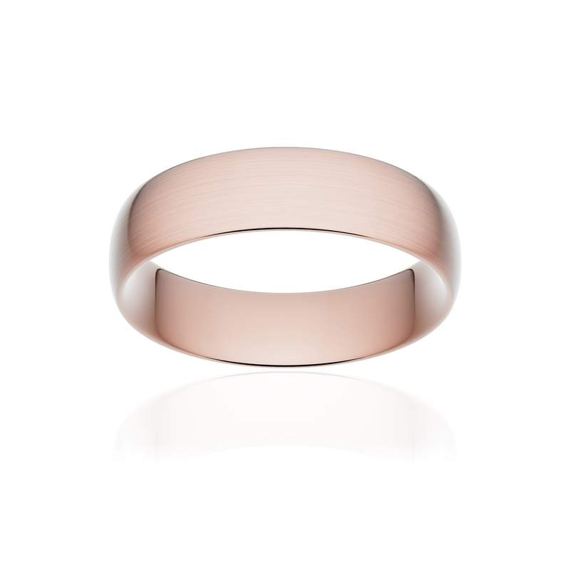 Alliance classique demi jonc confort or 750 rose brossé 6 mm - vue 1