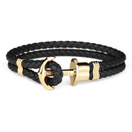 Bracelet Paul Hewitt acier doré cuir noir 18 cm