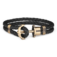Bracelet Paul Hewitt laiton doré cuir noir 19 cm