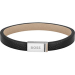 Bracelet homme Boss acier cuir noir 17,5 cm - vue 1