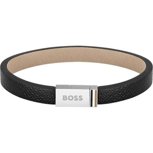 Bracelet homme Boss acier cuir noir 17,5 cm