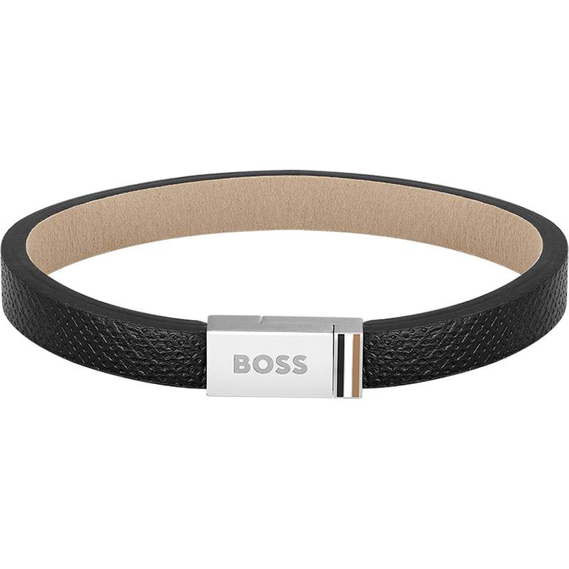 Bracelet homme Boss acier cuir noir 17,5 cm - vue 1