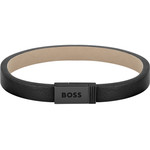 Bracelet homme Boss acier noir cuir noir 17,5 cm - vue 1