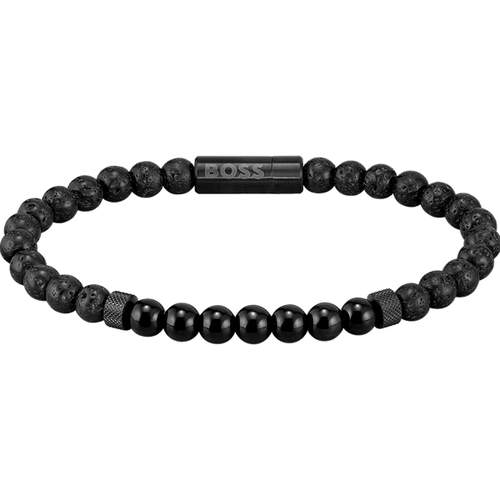 Mannenarmband Boss zwarte lavastenen 19 cm