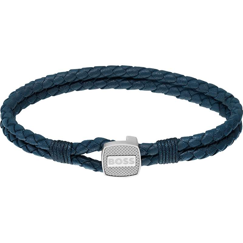 Bracelet homme Boss cuir noir acier 19 cm - vue 1
