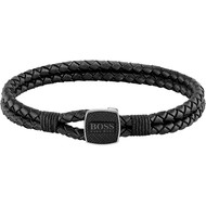 Bracelet homme Boss cuir noir 19 cm
