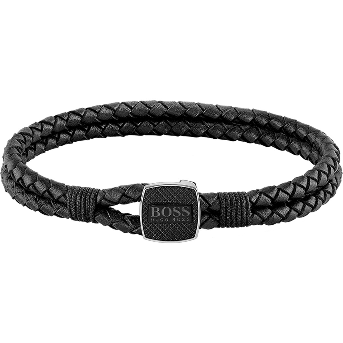 Bracelet homme Boss cuir noir 17,5 cm