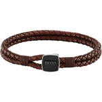 Bracelet homme Boss cuir marron acier noir 19 cm - vue 1