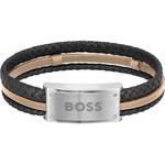 Bracelet Boss cuir noir marron acier 19,5 cm - vue 1