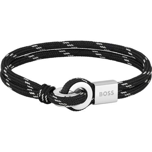 Men's bracelet Boss black nylon steel 17.5 cm