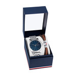 Bracelet TOMMY HILFIGER acier cuir marron foncé - vue 1