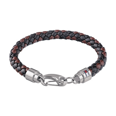TOMMY HILFIGER steel bracelet brown leather