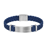 Bracelet BOSS acier cuir bleu 17,5 cm