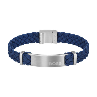 BOSS steel bracelet blue leather 17.5 cm