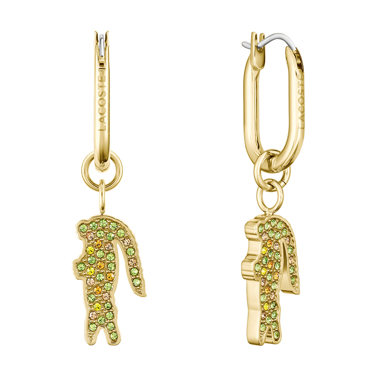 Boucles d'oreilles LACOSTE crocodile acier doré avec zircon multicolore