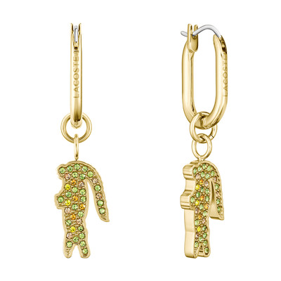 Boucles d'oreilles LACOSTE crocodile acier doré avec zircon multicolore - vue 1