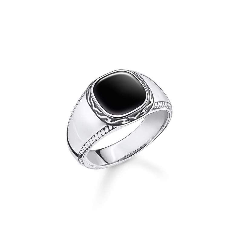 Chevalière THOMAS SABO argent 925 onyx noir - vue 1