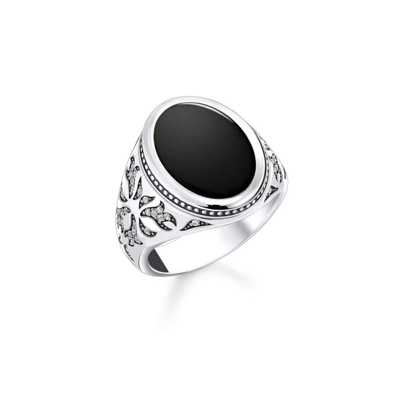 Chevalière THOMAS SABO argent 925 onyx noir - vue 1