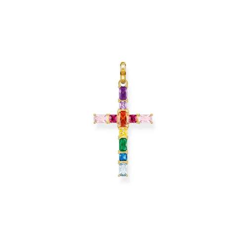 Pendentif THOMAS SABO croix argent doré spinelles et zirconias de couleur