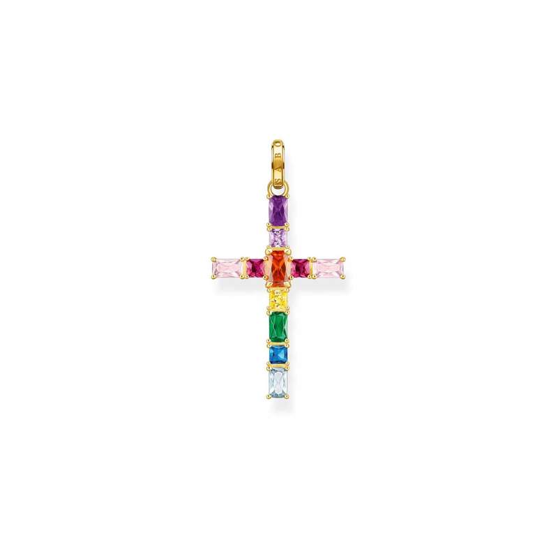 Pendentif THOMAS SABO croix argent doré spinelles et zirconias de couleur - vue 1