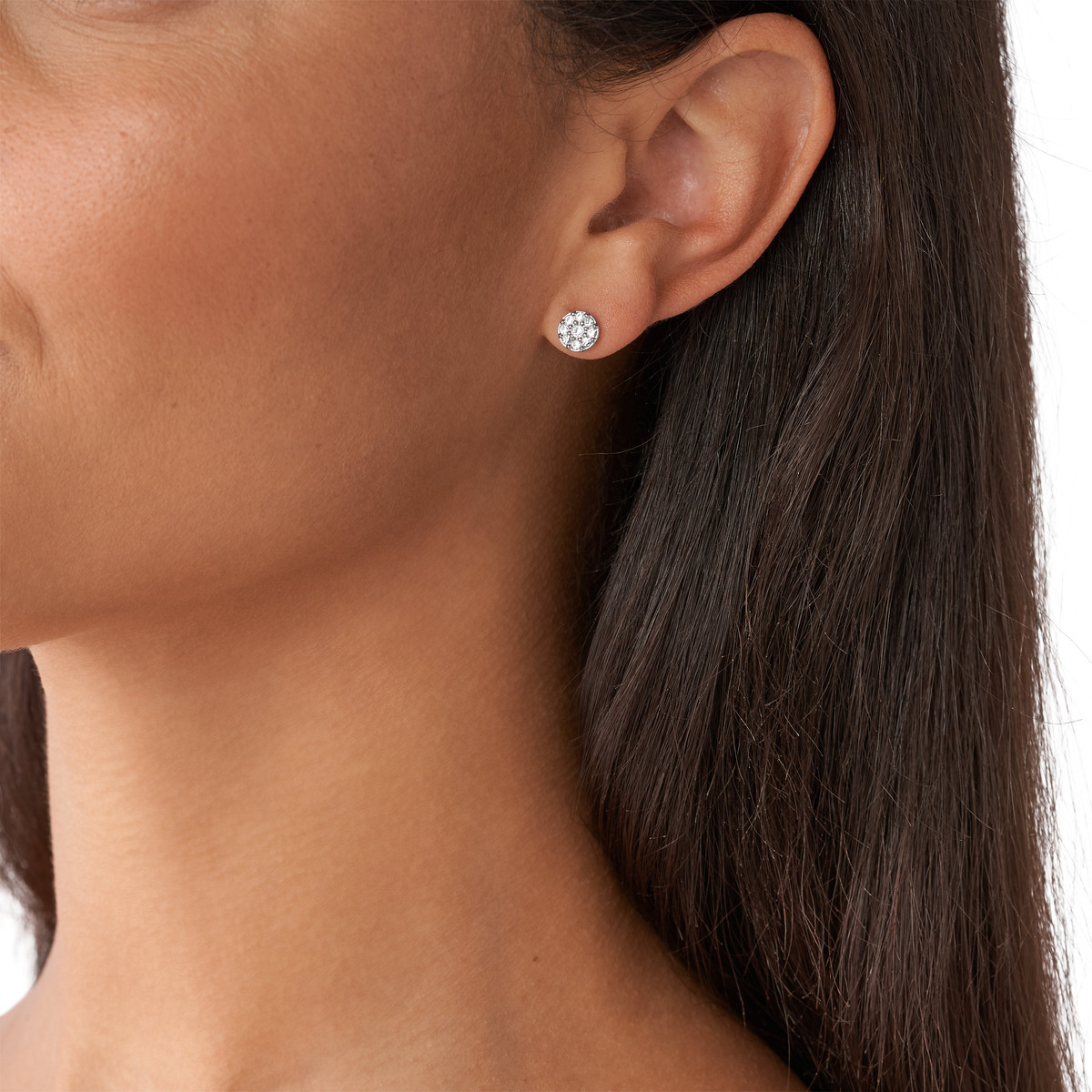 Boucles d'oreilles FOSSIL acier inoxydable cristaux - vue porté 1