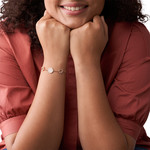 Bracelet FOSSIL acier inoxydable doré rose nacres et cristaux 20 cm - vue porté 1