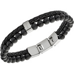 Bracelet FOSSIL acier inoxydable cuir et agates noires 19,5 cm - vue D1