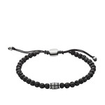 Bracelet FOSSIL acier cordon noir et pierres de laves noires. - vue 1