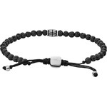 Bracelet FOSSIL acier cordon noir et pierres de laves noires. - vue D1