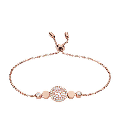 Bracelet FOSSIL acier inoxydable doré rose nacres et strass.