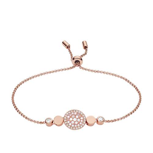 Bracelet FOSSIL acier inoxydable doré rose nacres et strass.