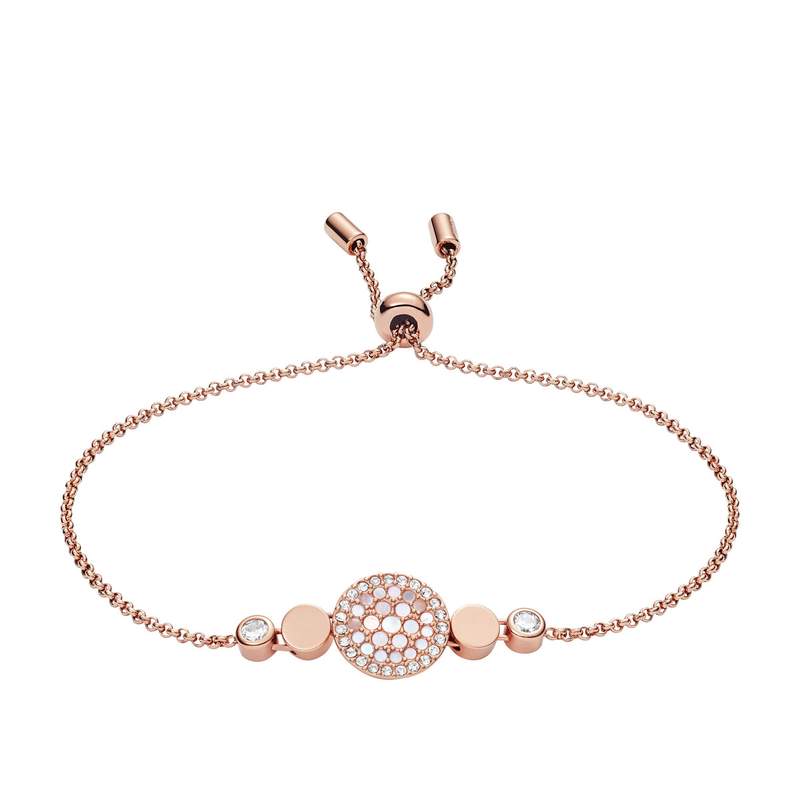 Bracelet FOSSIL acier inoxydable doré rose nacres et strass. - vue 1