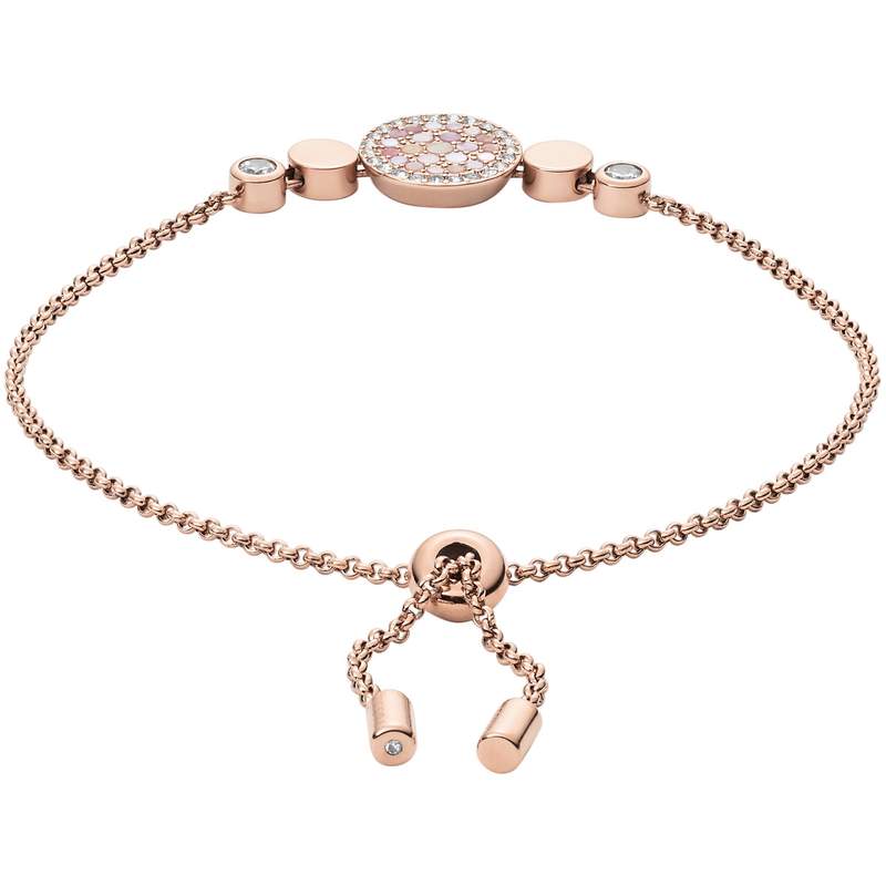 Bracelet FOSSIL acier inoxydable doré rose nacres et strass. - vue D1