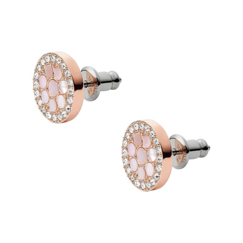 Boucles d'oreilles FOSSIL acier inoxydable doré rose nacres - vue 1