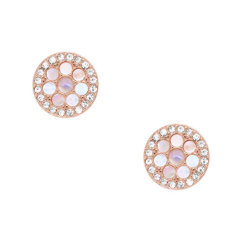 Boucles d'oreilles FOSSIL acier inoxydable doré rose nacres - vue 2