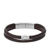 Bracelet  FOSSIL acier cuir marron multi-rangs tressé 19 cm - vue V1