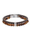 Bracelet FOSSIL acier cuir marron multi-rangs oeil de tigres 19,5 cm - vue V1