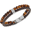 Bracelet FOSSIL acier cuir marron multi-rangs oeil de tigres 19,5 cm - vue VD1