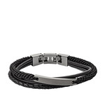 FOSSIL stainless steel and black leather multi-strand bracelet, 19.5 cm - view 1