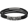 Bracelet FOSSIL acier inoxydable cuir noir multi-rangs 19,5 cm - vue VD1