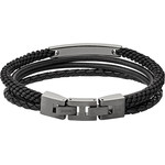 FOSSIL stainless steel black leather multi-rank bracelet 19.5 cm - view D1