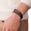 Bracelet FOSSIL acier inoxydable cuir noir multi-rangs 19,5 cm - vue Vporté 1
