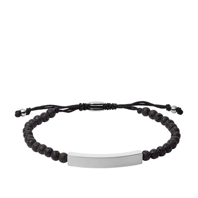 Bracelet FOSSIL acier cordon noir et pierres de laves - vue 1